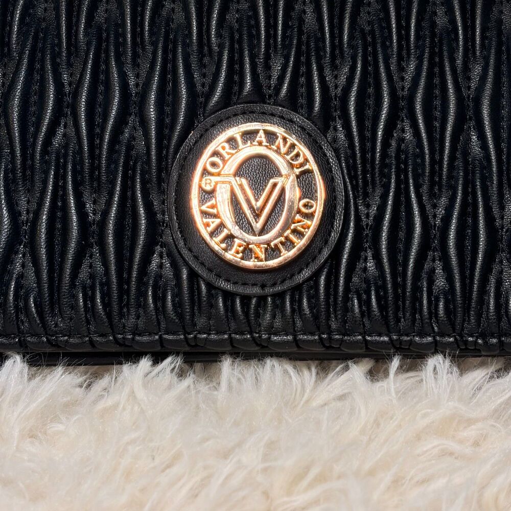 NWT Valentino Orlandi Black Crossbody Bag Wavy Quilted Wallet Gold Chain Strap - Picture 12 of 12